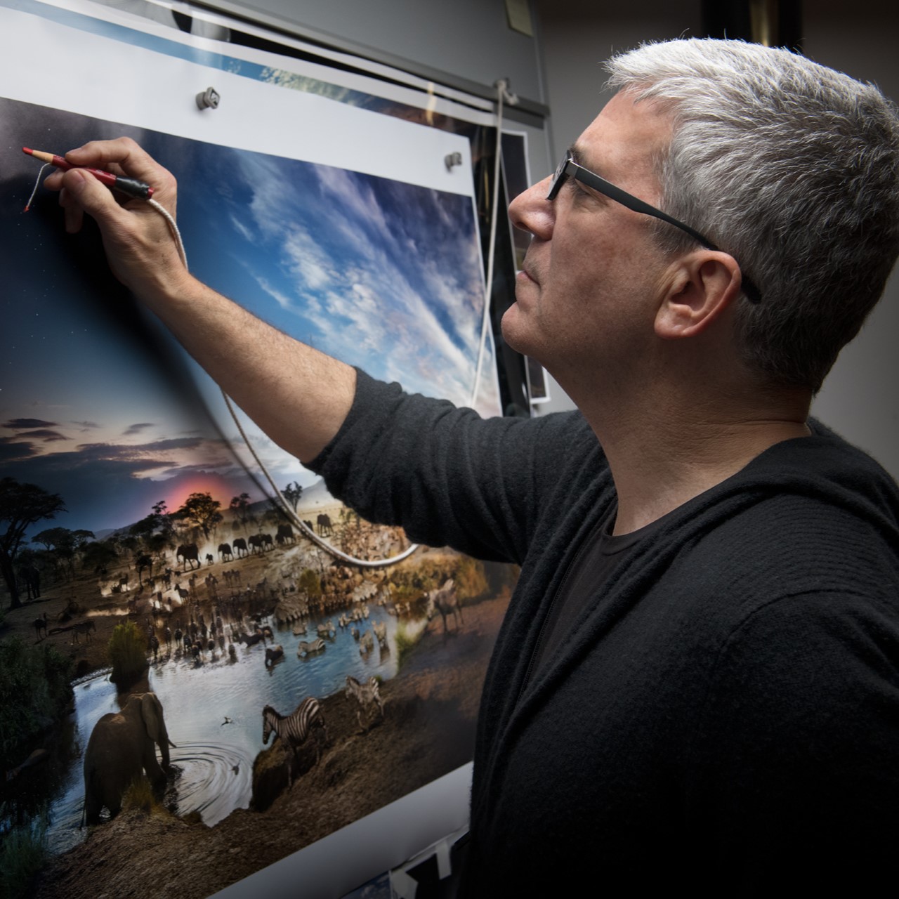 The photographer Stephen Wilkes working on a piece at his studio in Westport, Connecticut