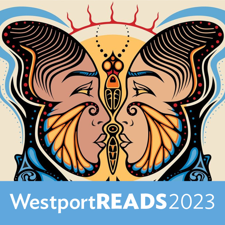 Graphic: WestportREADS 2023 logo with a cover from the novel, "The Firekeeper's Daughter"