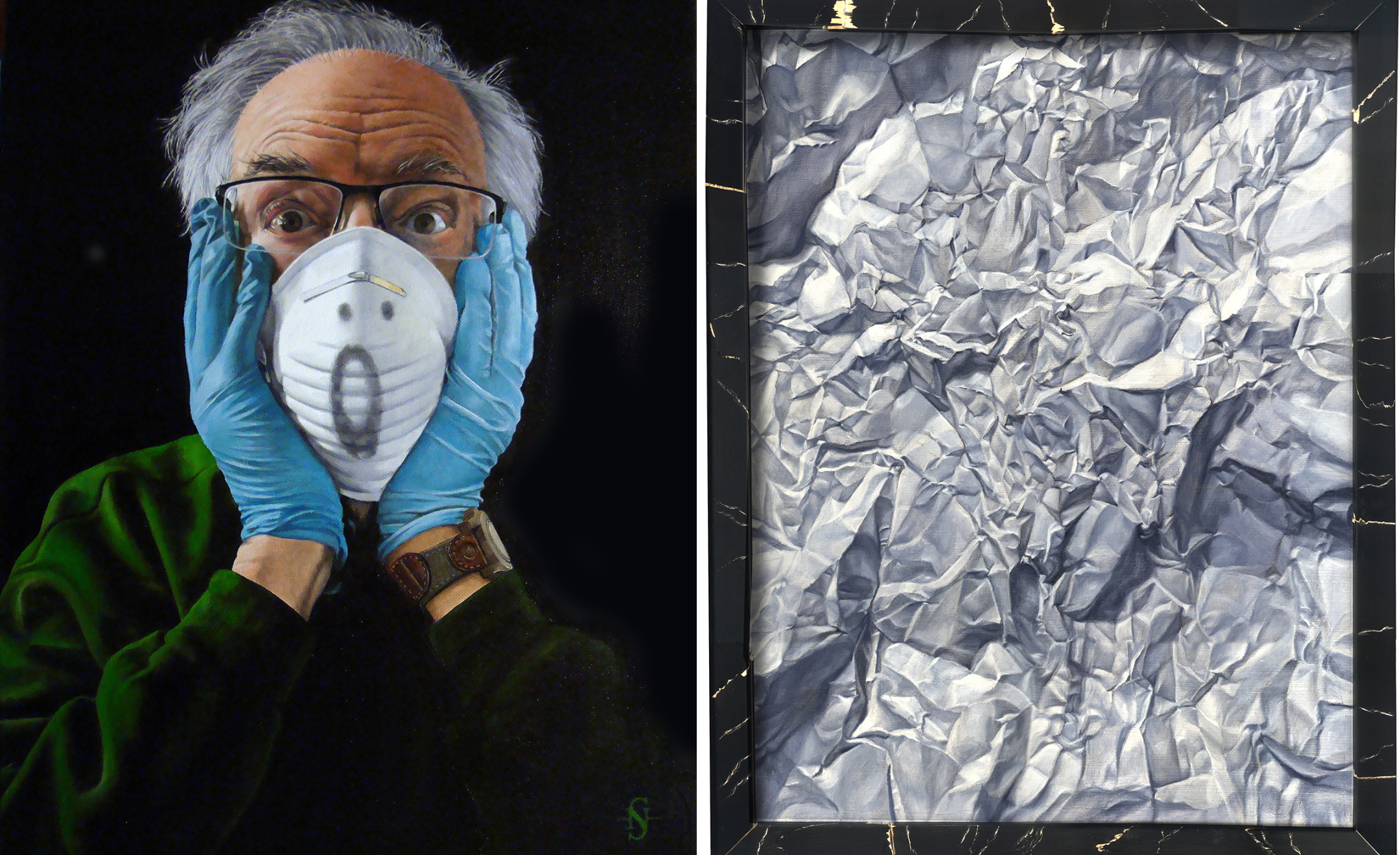 Art Siegel works (L to R): The Scream (2020) and Crumpled (2016)