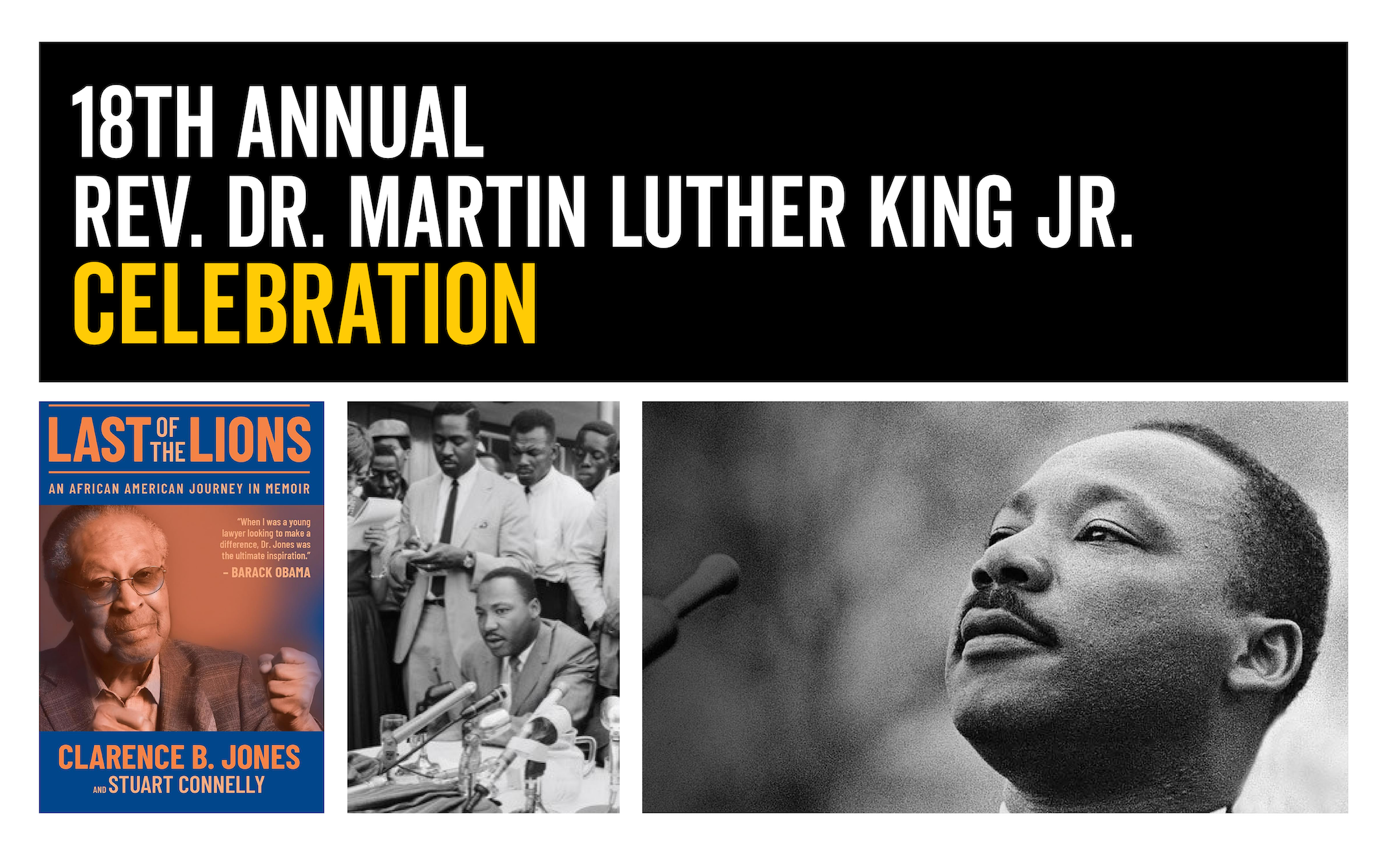 Graphic for Westport's 18th Annual Martin Luther King Jr. Celebration with Dr. Clarence B. Jones